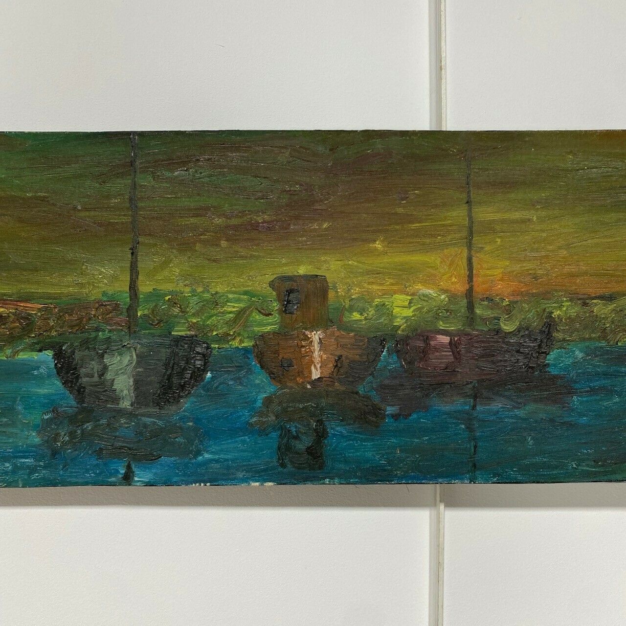 Breed Panoramisch Schilderij, Boten, Olieverf Op Doek photo furniture