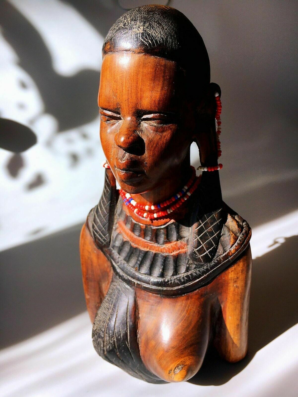 Africa Handcarved Rosewood Tribal Lady Figurine photo furniture