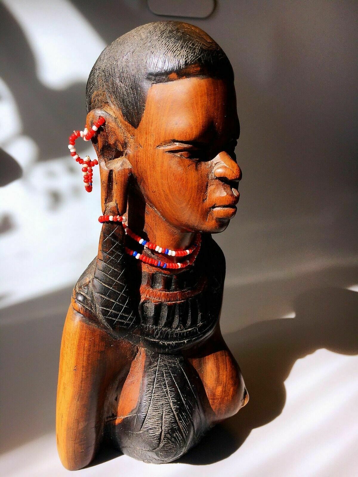 Africa Handcarved Rosewood Tribal Lady Figurine photo for sale