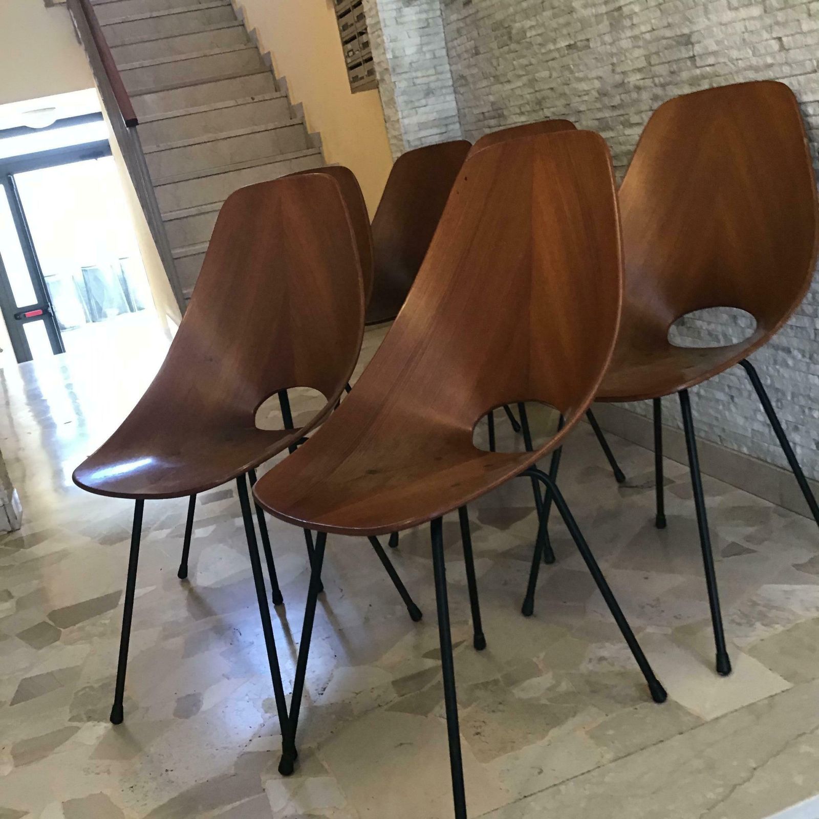 Medea N 6 Chairs "F.Lli Tagliabue " Brass Iron Wood 1950 Italy photo for sale