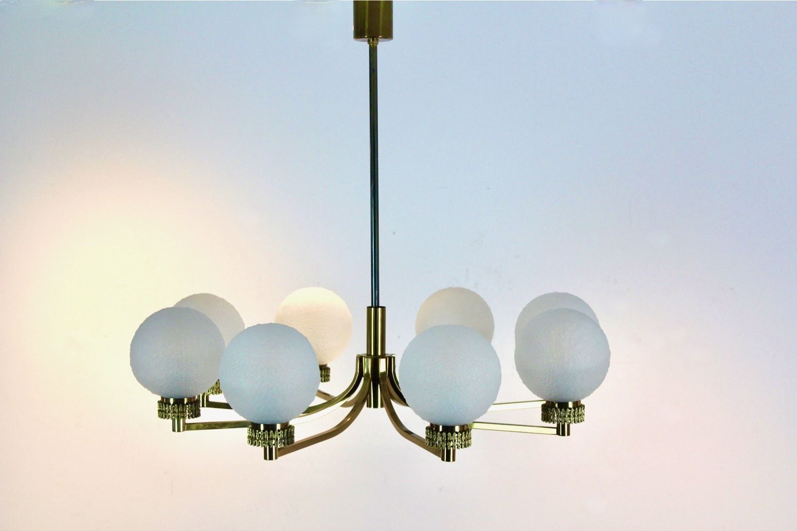 French Brass And Frozen Glass Chandelier
