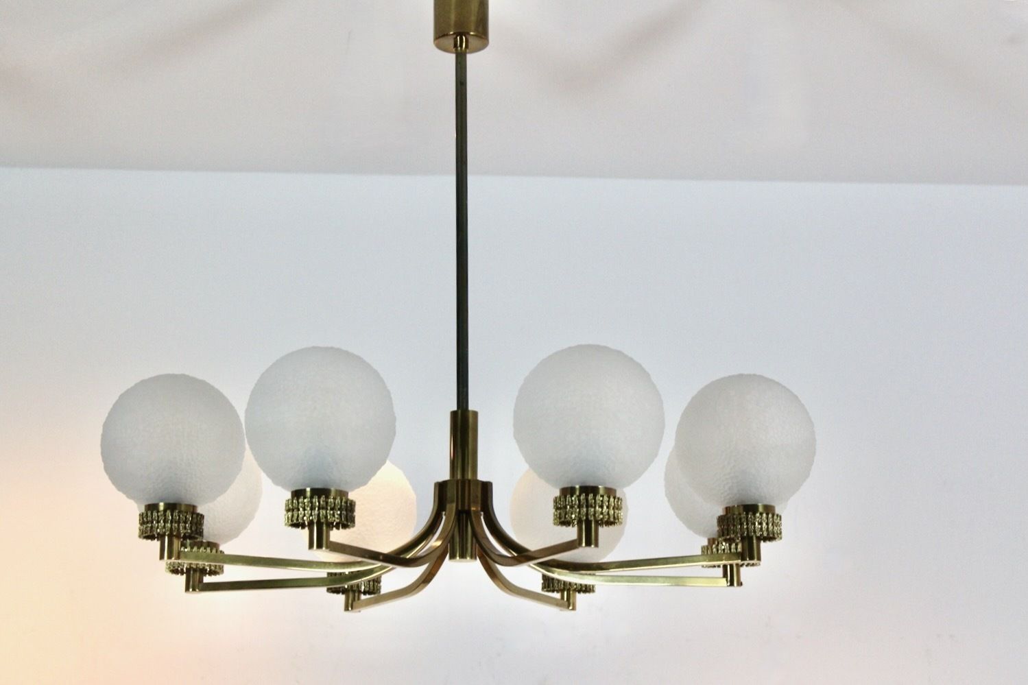 3427.0 French Brass And Frozen Glass Chandelier photo