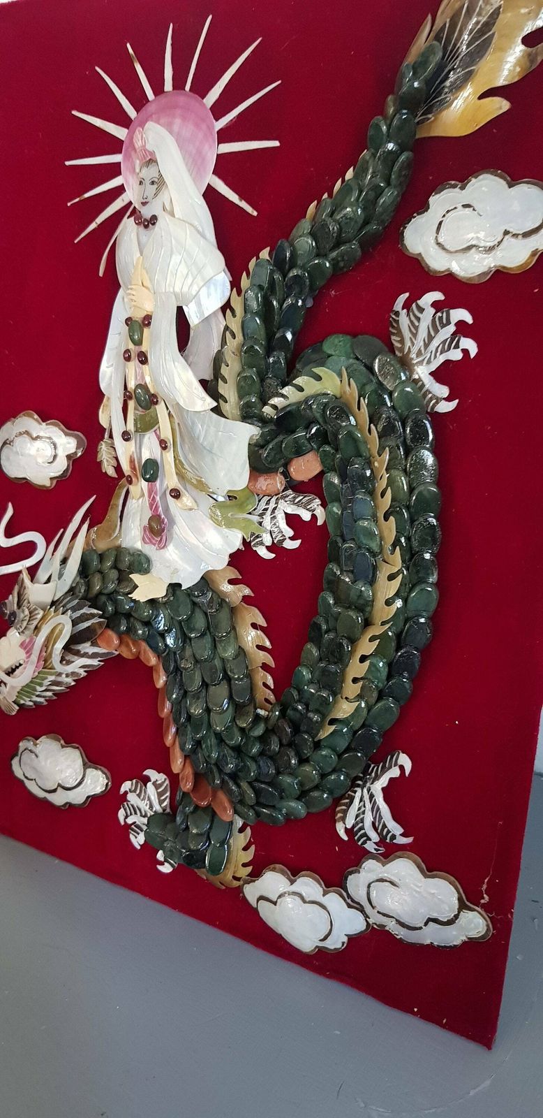 Chinese Dragon Wall Plaque Work Of Art With Precious Materials Mother Of Pearl Semi Precious Stones Wooden Frame And Glassed photo 120.0