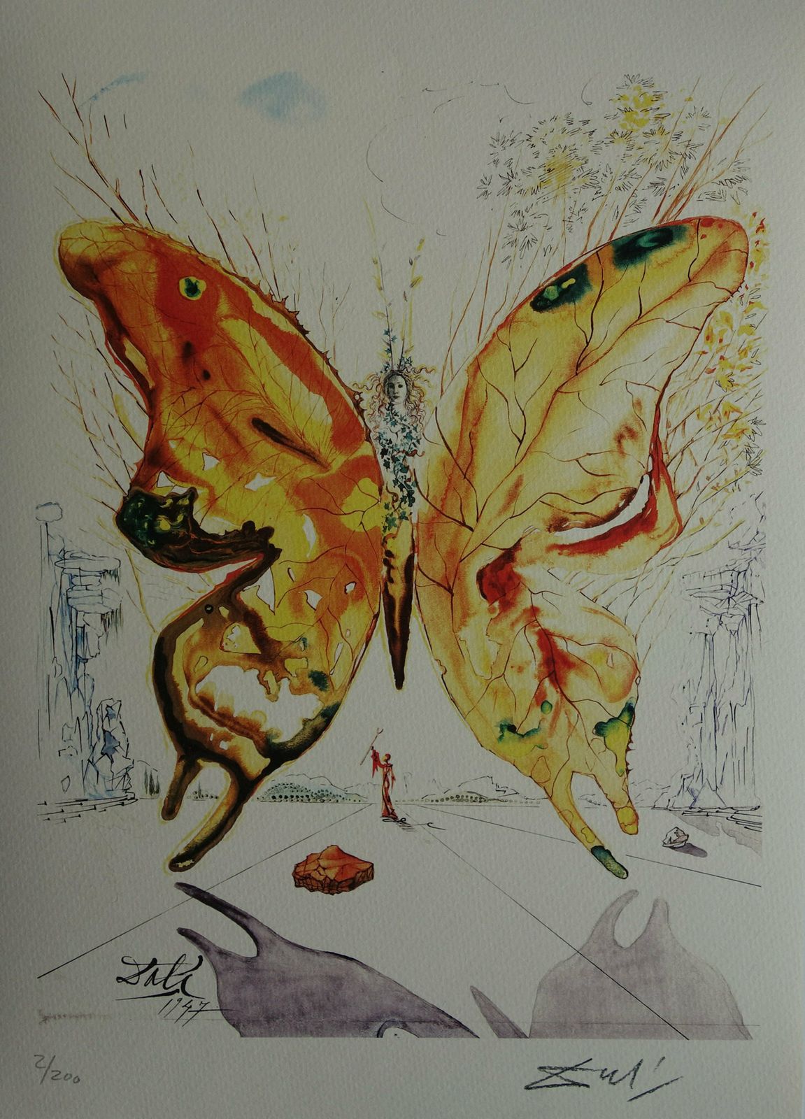 Fine Surrealist Limited Edition Print, Butterfly, Salvador Dali, Signed & Numbered In Pencil photo vintage