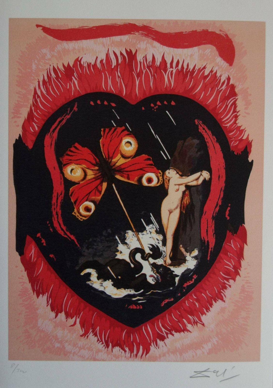 Fine Surrealist Limited Edition Print, Heart And Woman, Salvador Dali, Signed & Numbered In Pencil photo buy