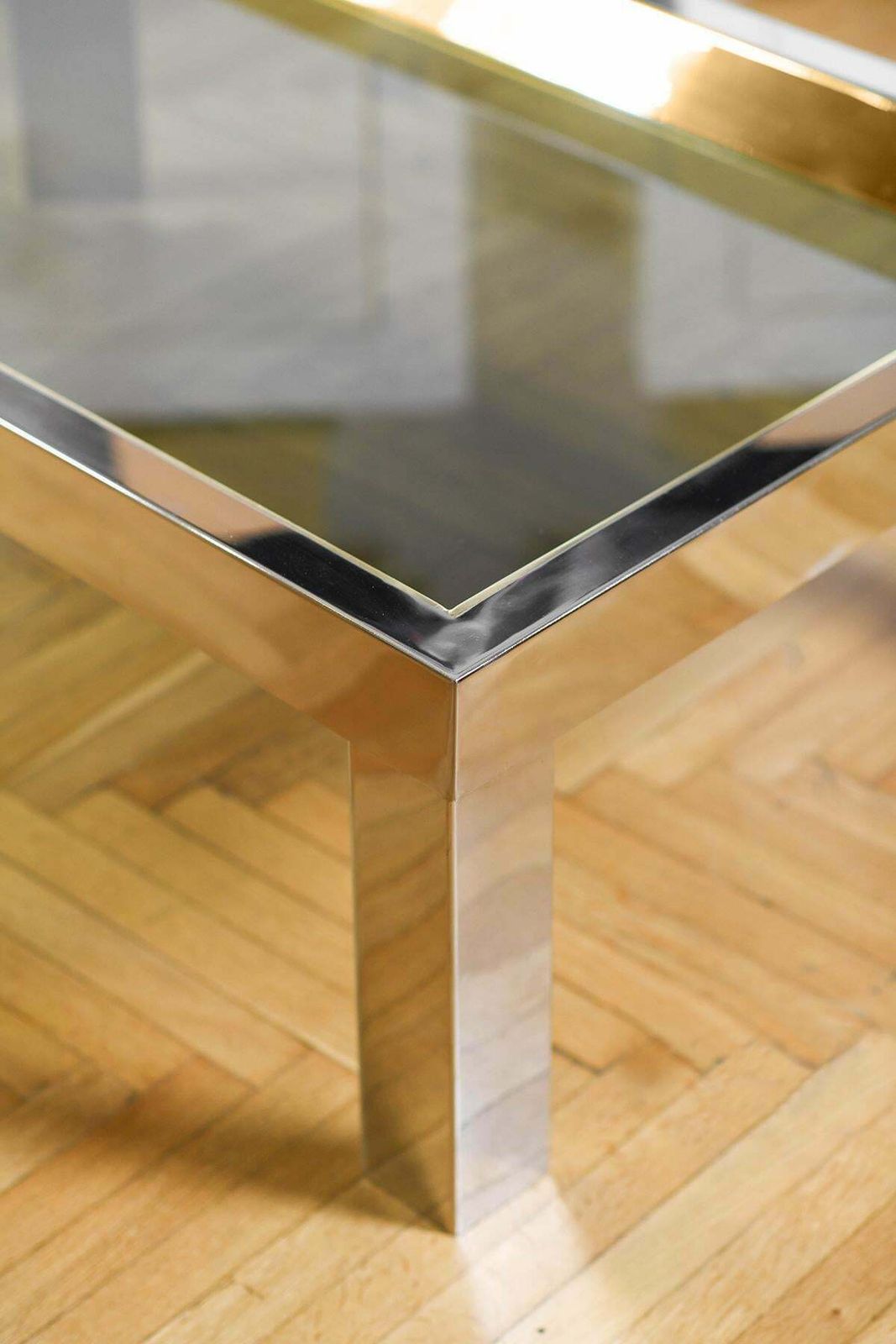 Coffee Table In Brass And Chromed Metal With Glass Top, Italy 1970 photo 827.0