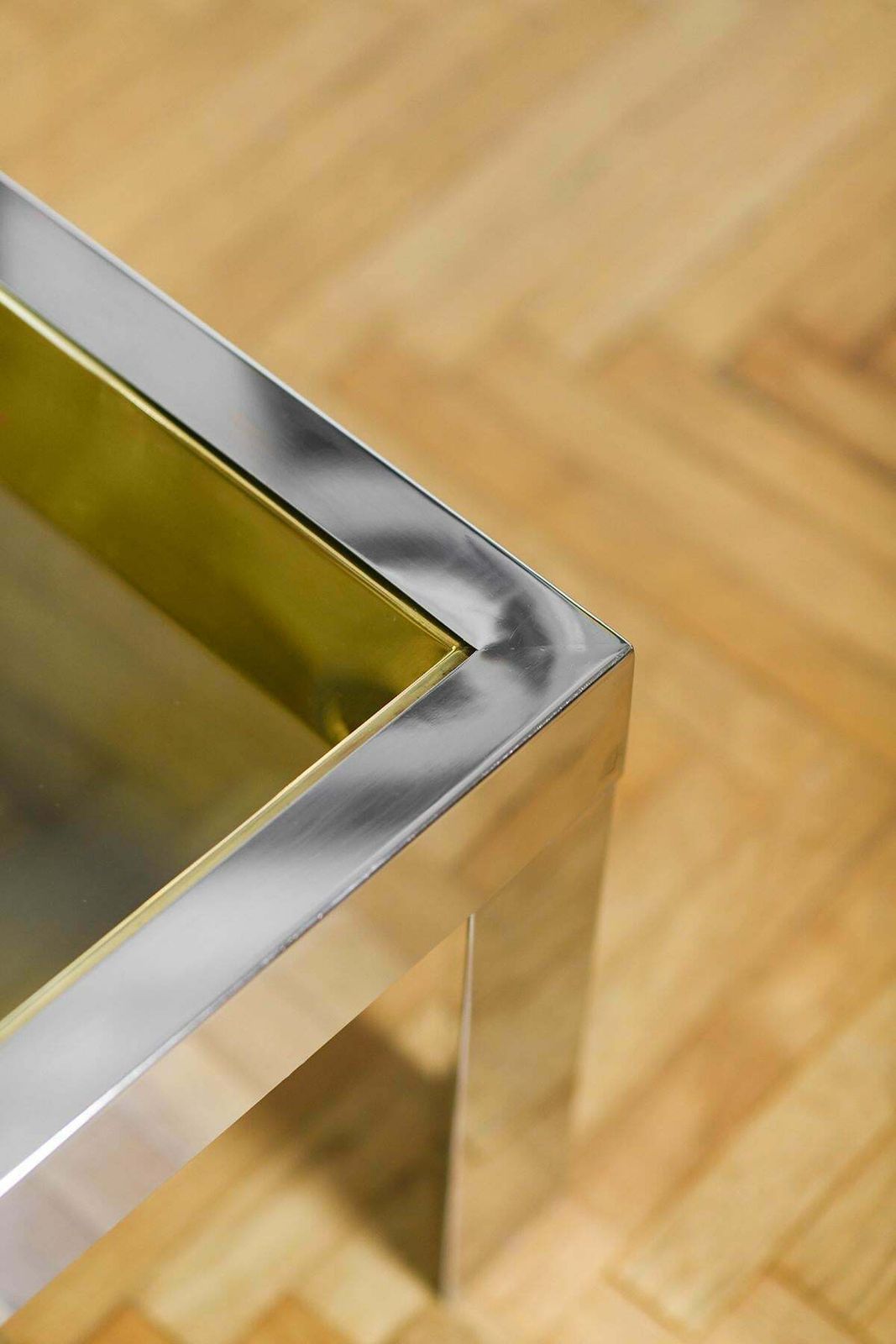 Coffee Table In Brass And Chromed Metal With Glass Top, Italy 1970 photo buy