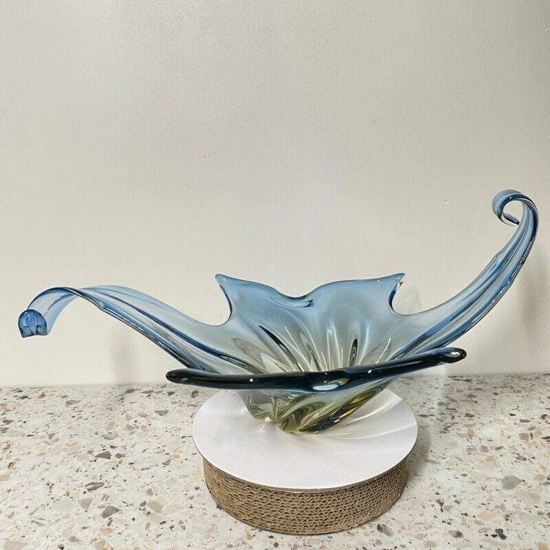 Large Murano Center Bowl In Blue And Amber Sommerso Technique photo buy