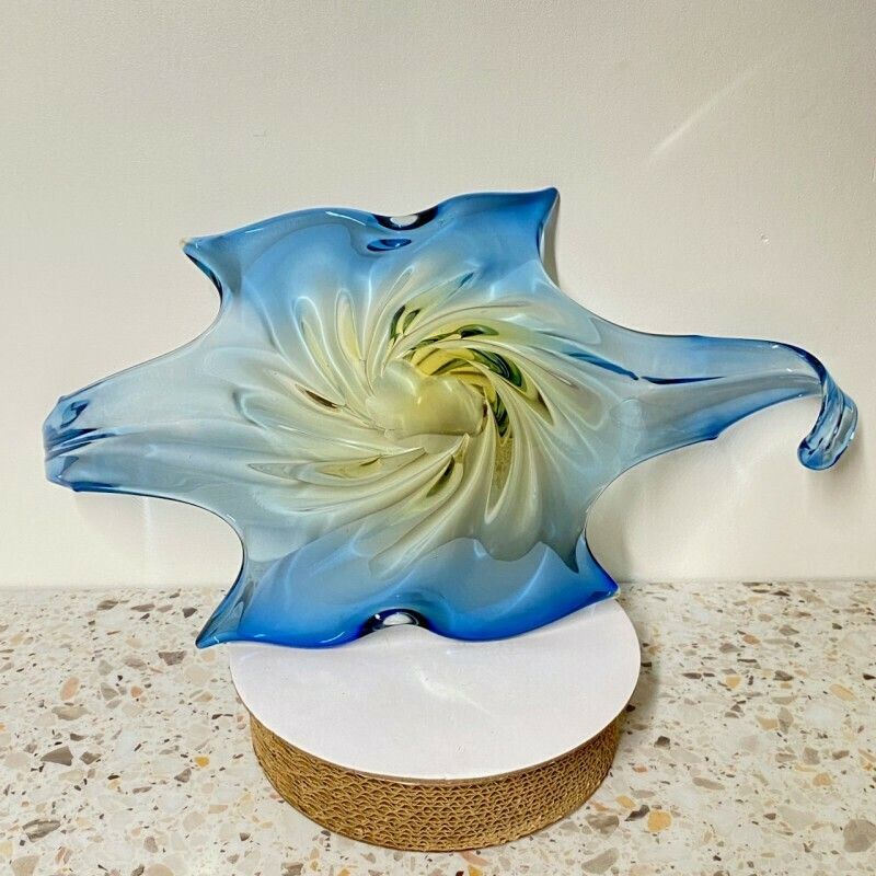 Woonaccessoires Grote Murano Schaal In Blauw En Amber, Sommerso Techniek photo