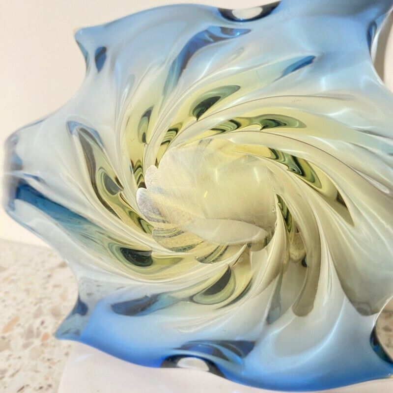96.0 Grote Murano Schaal In Blauw En Amber, Sommerso Techniek photo