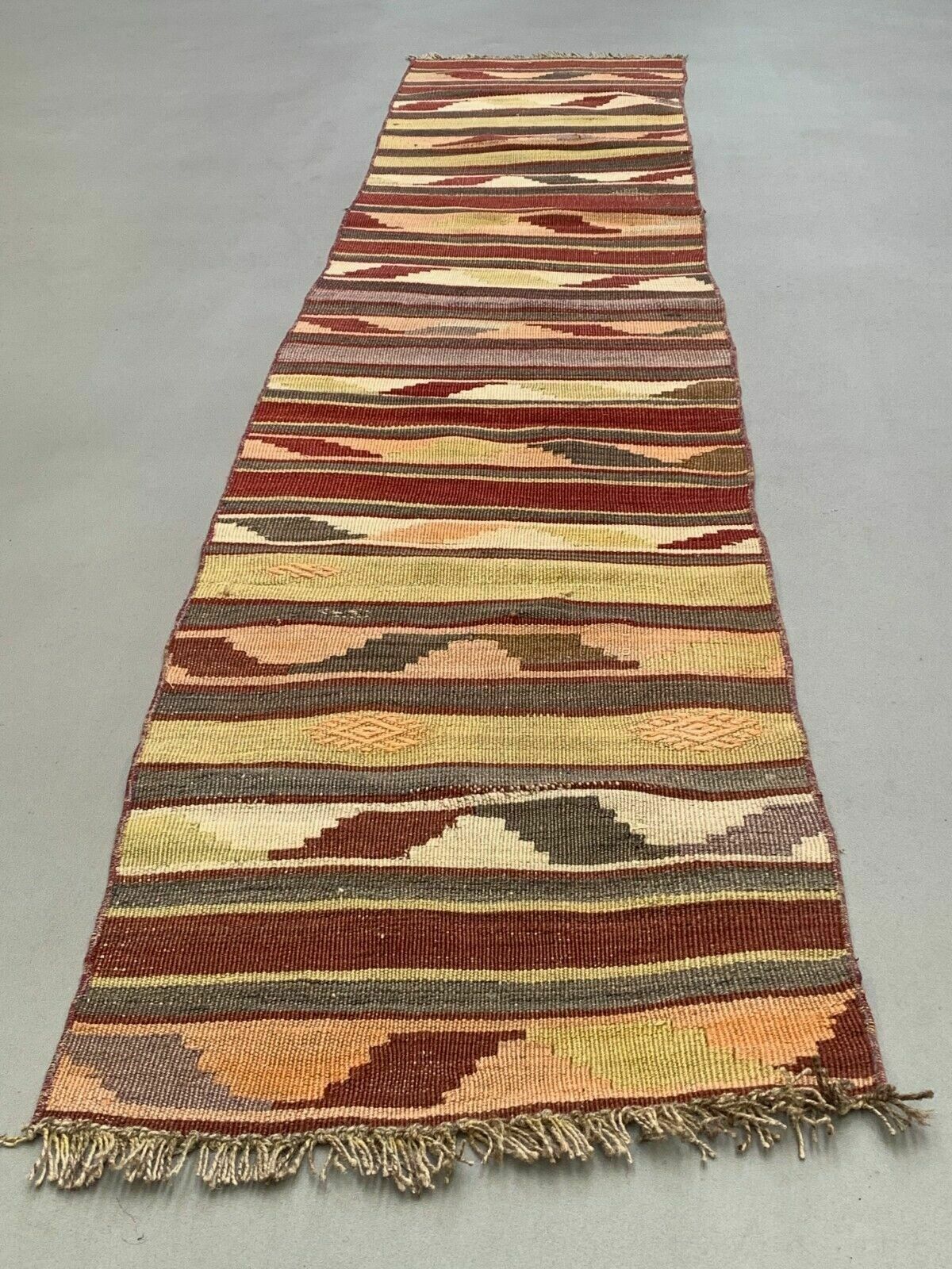 Old Turkish Narrow Kilim Runner 265x52 Cm Shabby Chic, Vintage Kelim photo furniture
