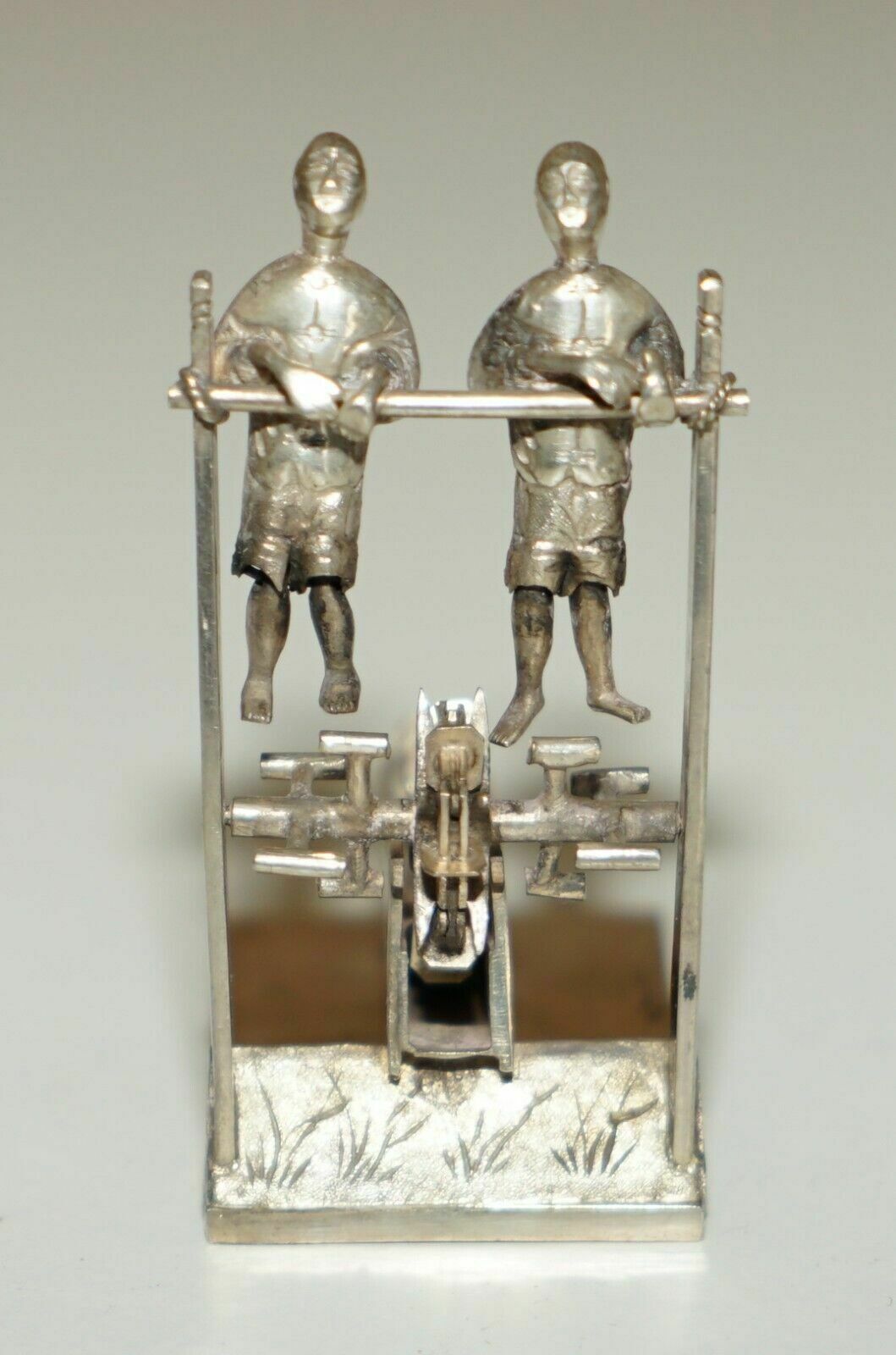 Antique Circa 1890 Chinese Sterling Silver Statue Of Men Peddling With A Chain photo furniture