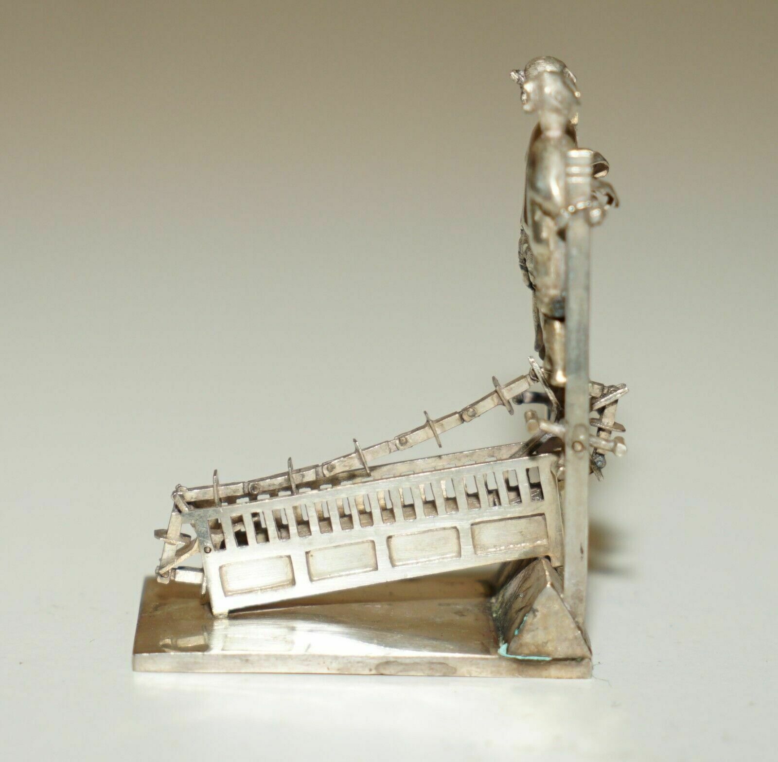 Antique Circa 1890 Chinese Sterling Silver Statue Of Men Peddling With A Chain photo Art