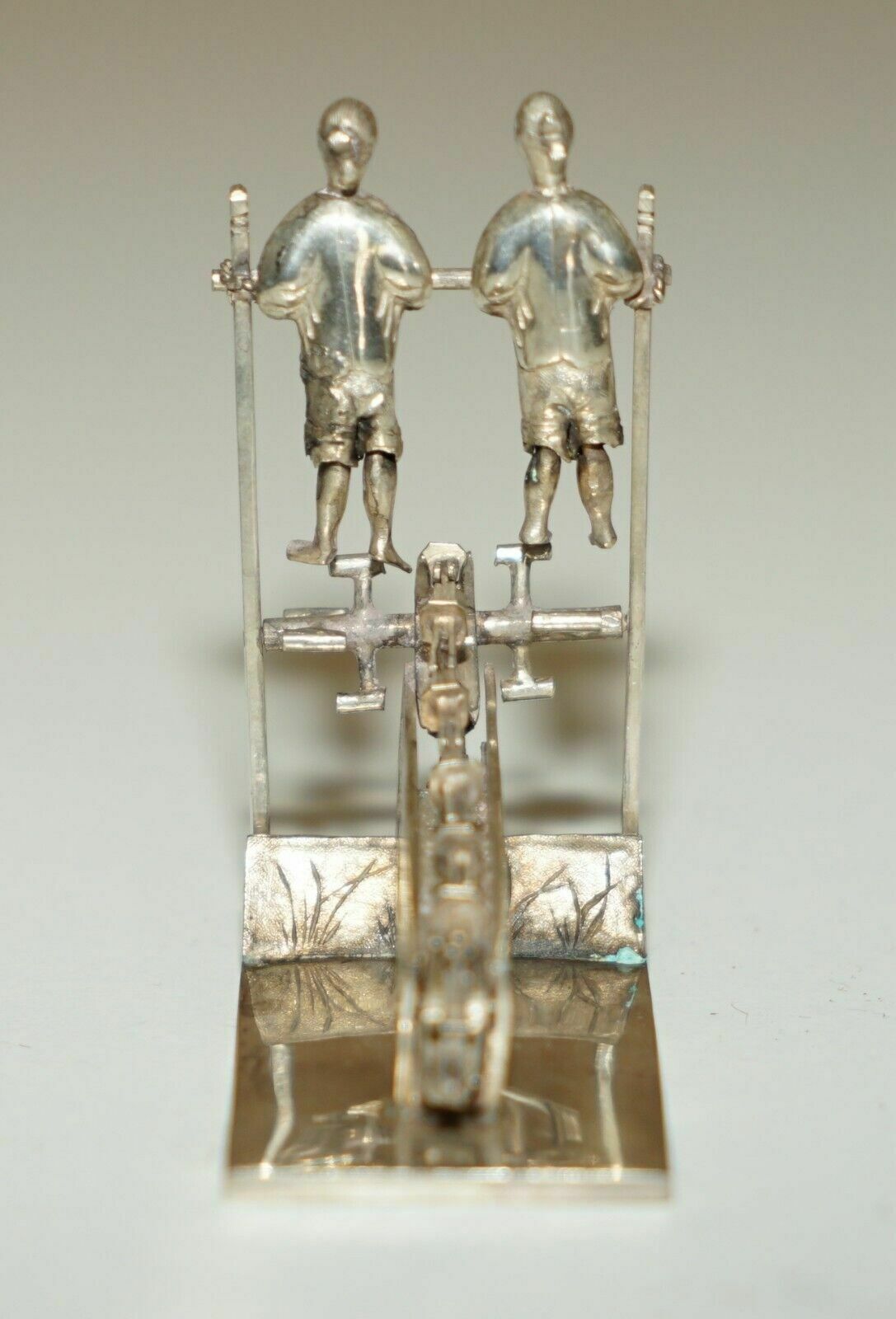 Antique Circa 1890 Chinese Sterling Silver Statue Of Men Peddling With A Chain photo 395.0