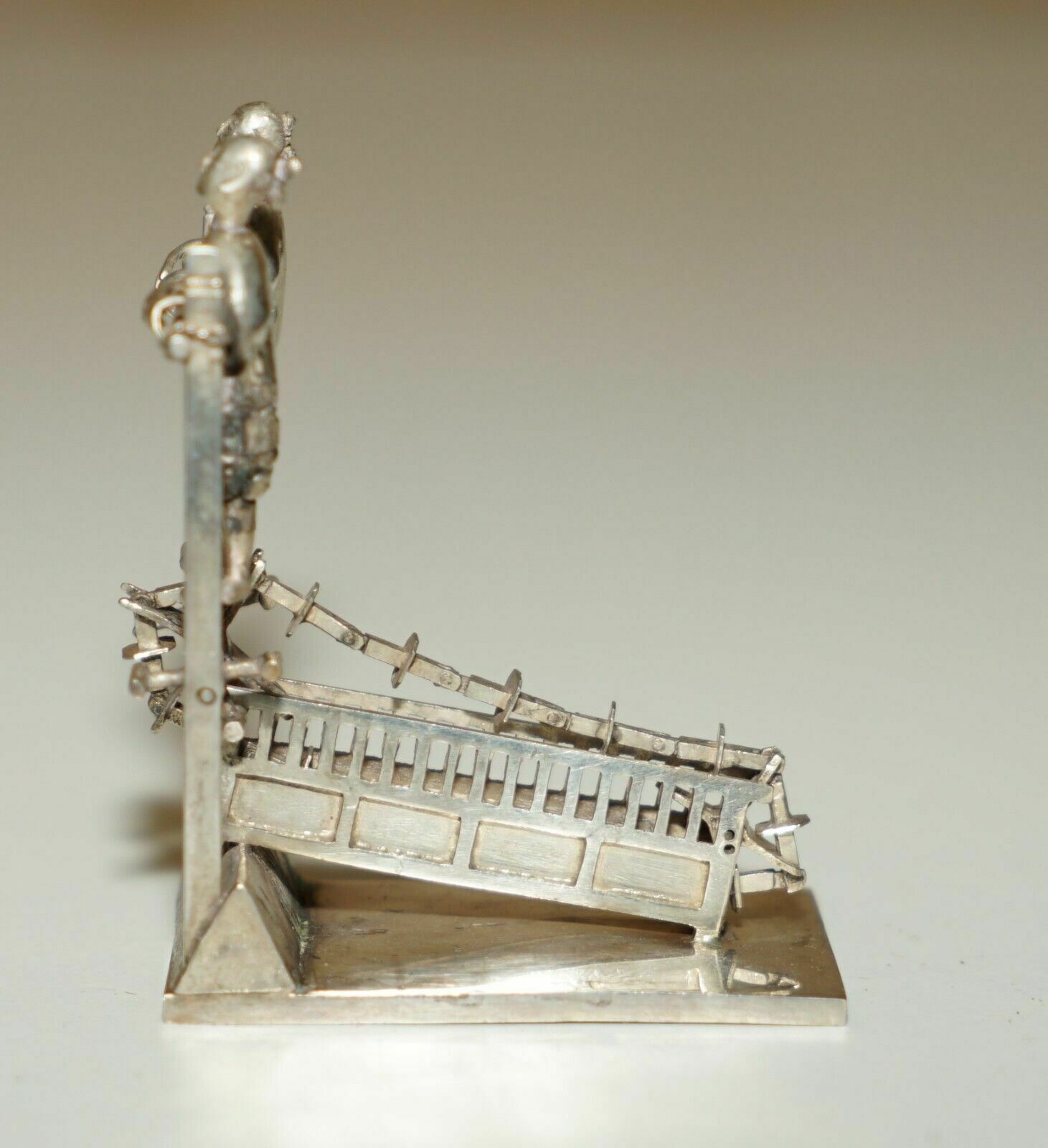 Antique Circa 1890 Chinese Sterling Silver Statue Of Men Peddling With A Chain photo vinterior