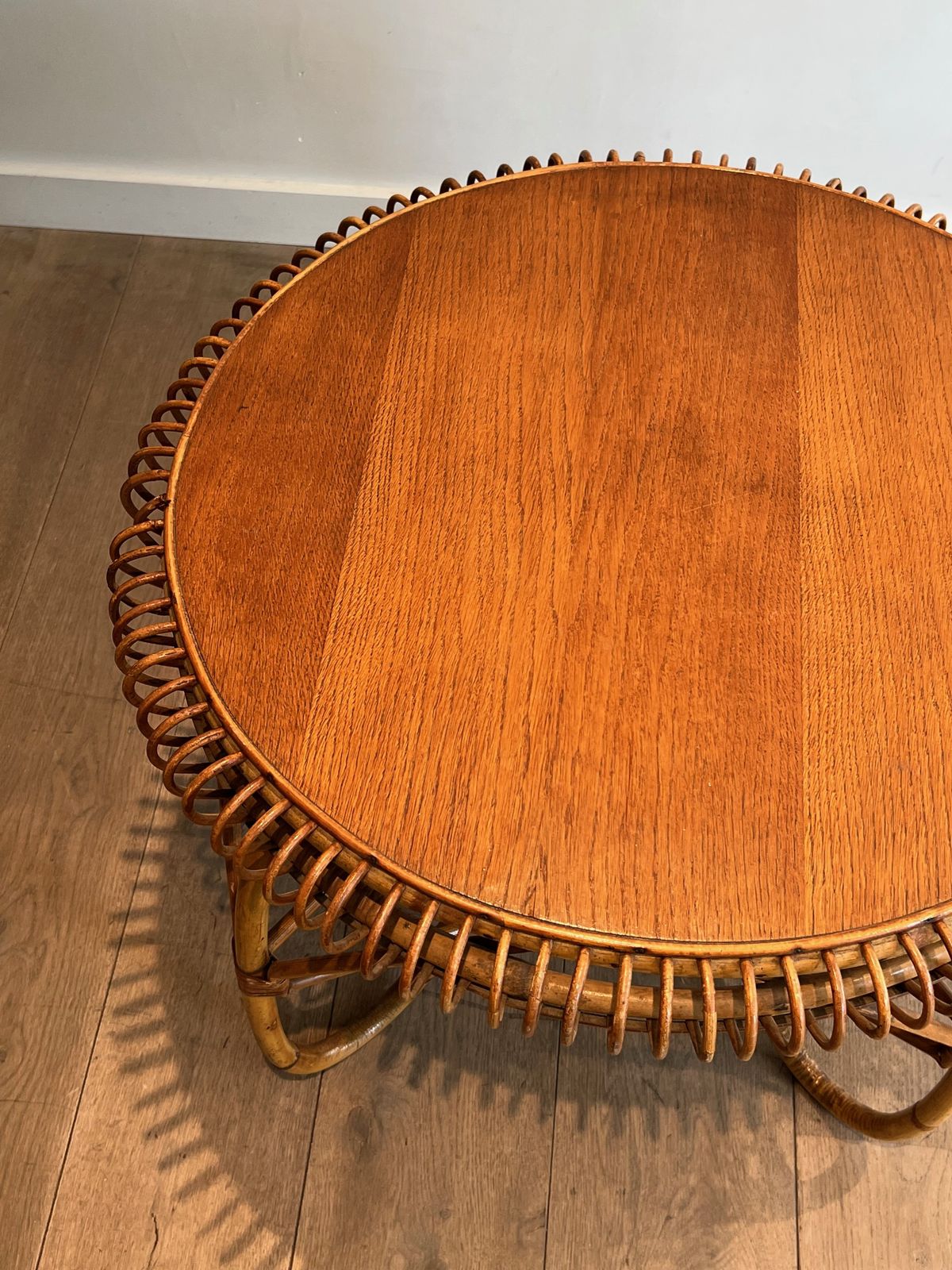 Round Rattan Coffee Table In The Taste Of Franco Albini photo buy