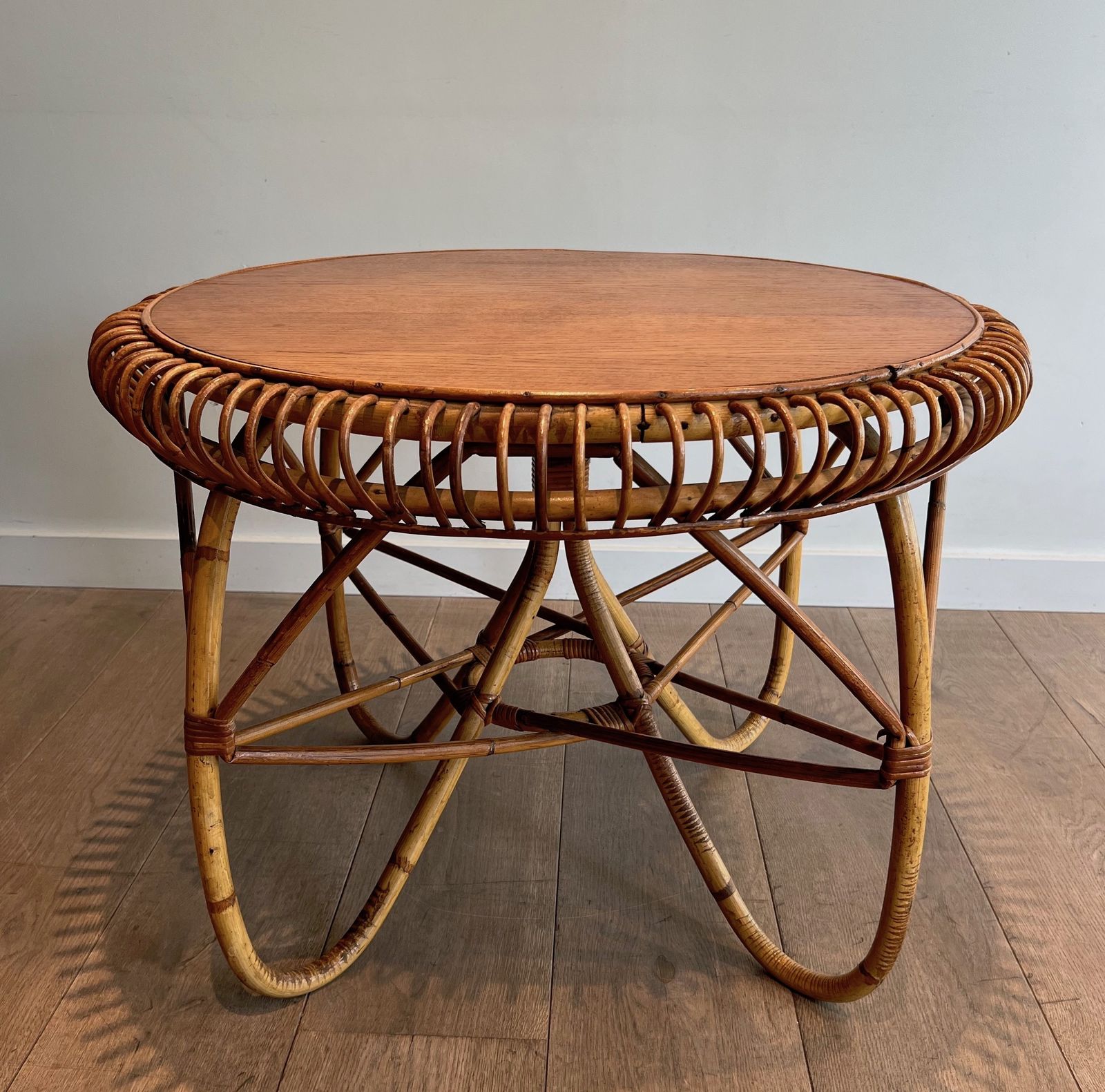 1950.0 Round Rattan Coffee Table In The Taste Of Franco Albini photo