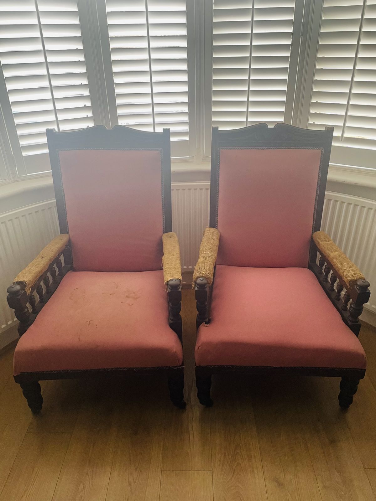 Pair Of Beautiful Large Edwardian Style Armchairs, Dark Wood photo for sale