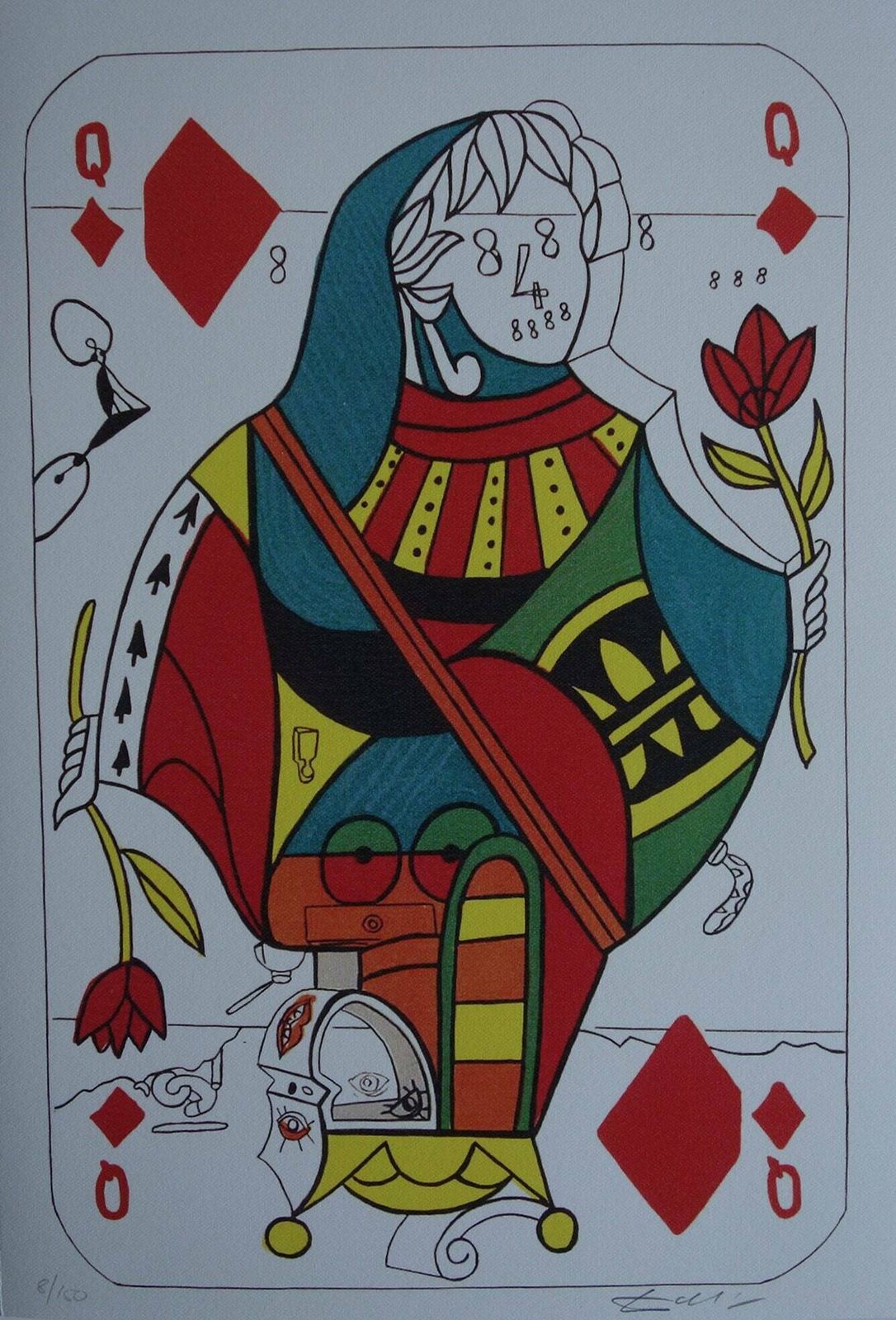 Fine Surrealist Limited Edition Print, Surreal Playing Cards   Queen   Diamonds, Salvador Dali, Signed & Numbered In Pencil