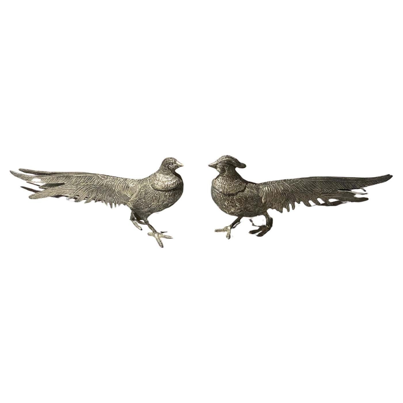 Large Silver Peacock Stand, Antique Pair Of Decoration Object Home Decor Bird
