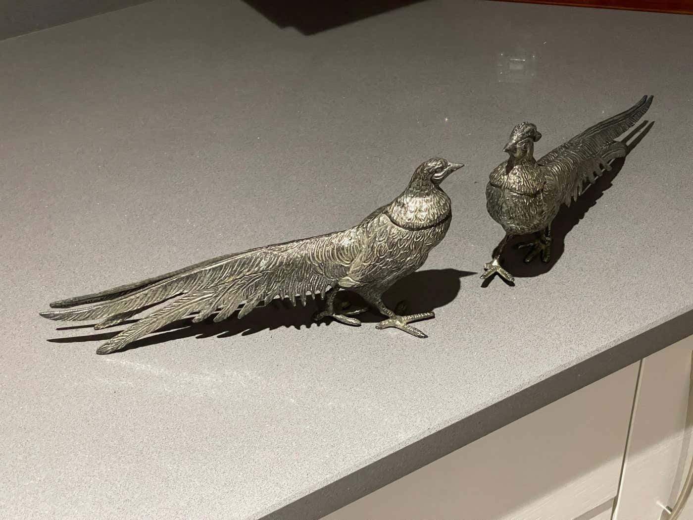 Large Silver Peacock Stand, Antique Pair Of Decoration Object Home Decor Bird photo furniture