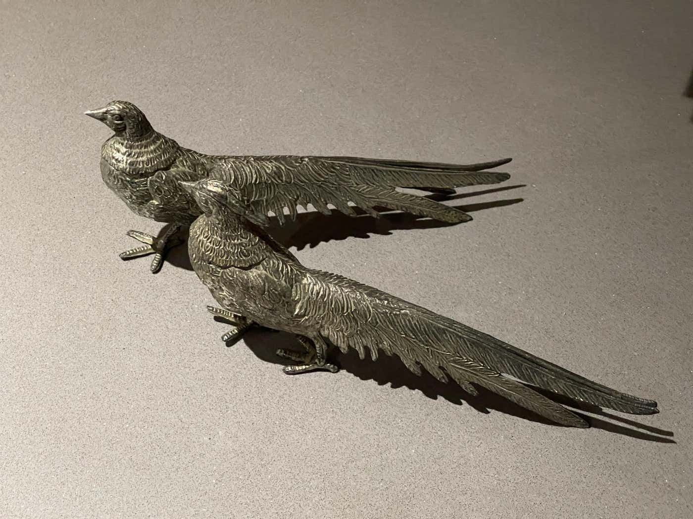 Large Silver Peacock Stand, Antique Pair Of Decoration Object Home Decor Bird photo vintage