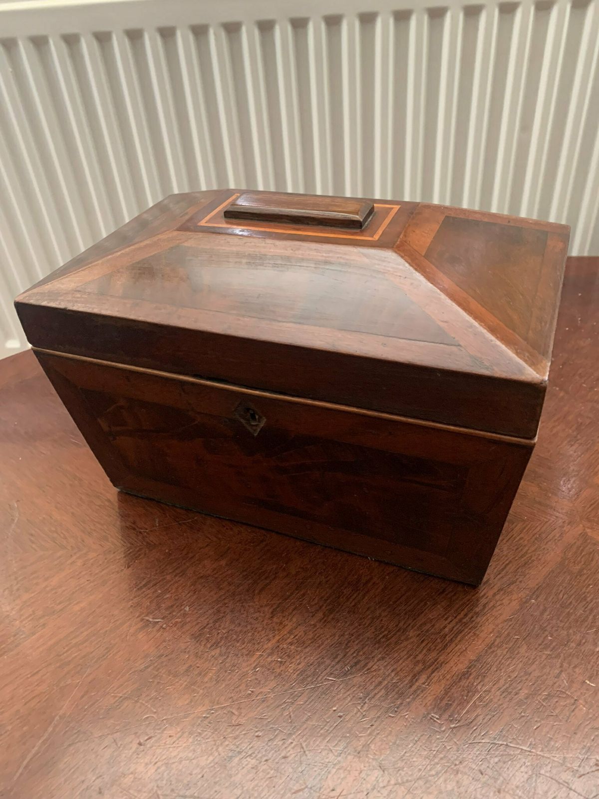 A Substantial Antique Victorian Sarcophagus Flame Mahogany Twin Tea Caddy