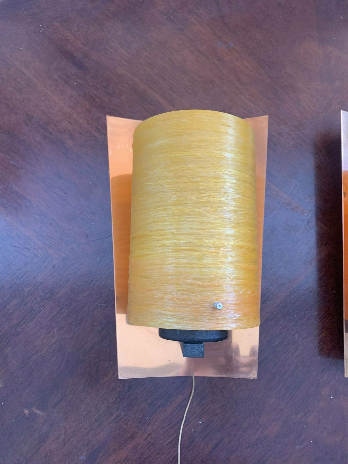 Pair Of Orange Super Scarce Iconic Vintage Retro Copper & Spun Fibreglass 60s Wall Lights Mcm photo furniture