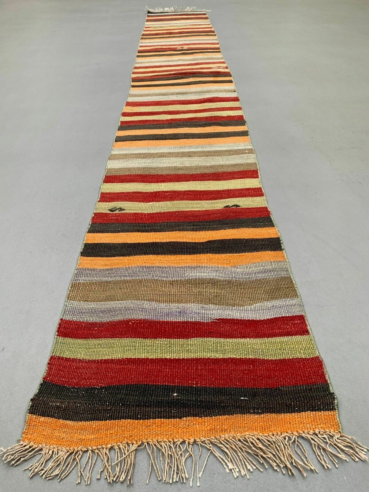 Old Turkish Narrow Kilim Runner 347x49 Cm Shabby Chic, Vintage Kelim
