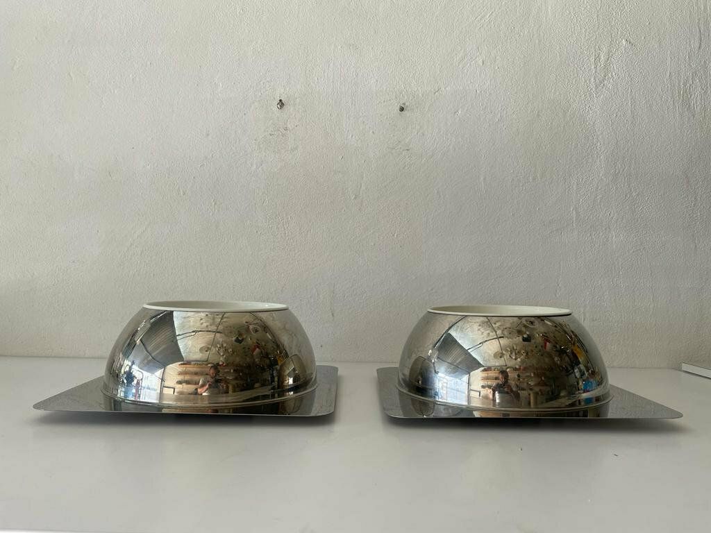 Rare Space Age Pair Of Chrome Sconces Or Ceiling Lamps By Reggiani, 1970s, Italy photo Lighting
