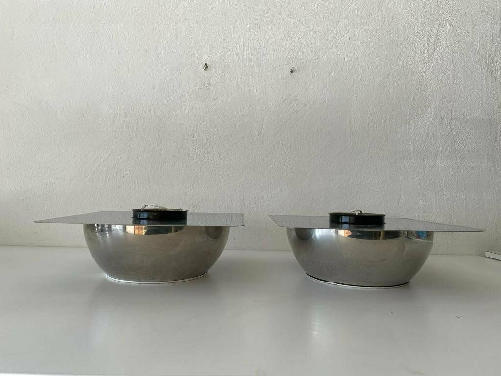 Rare Space Age Pair Of Chrome Sconces Or Ceiling Lamps By Reggiani, 1970s, Italy photo 2029.0