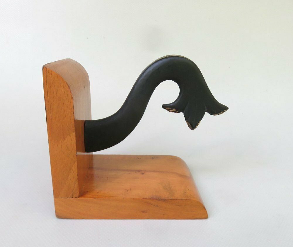 photo for sale Fish Bookends In Bronze Black And Teak In The Style Of Walter Bosse 1950s Set Of 2