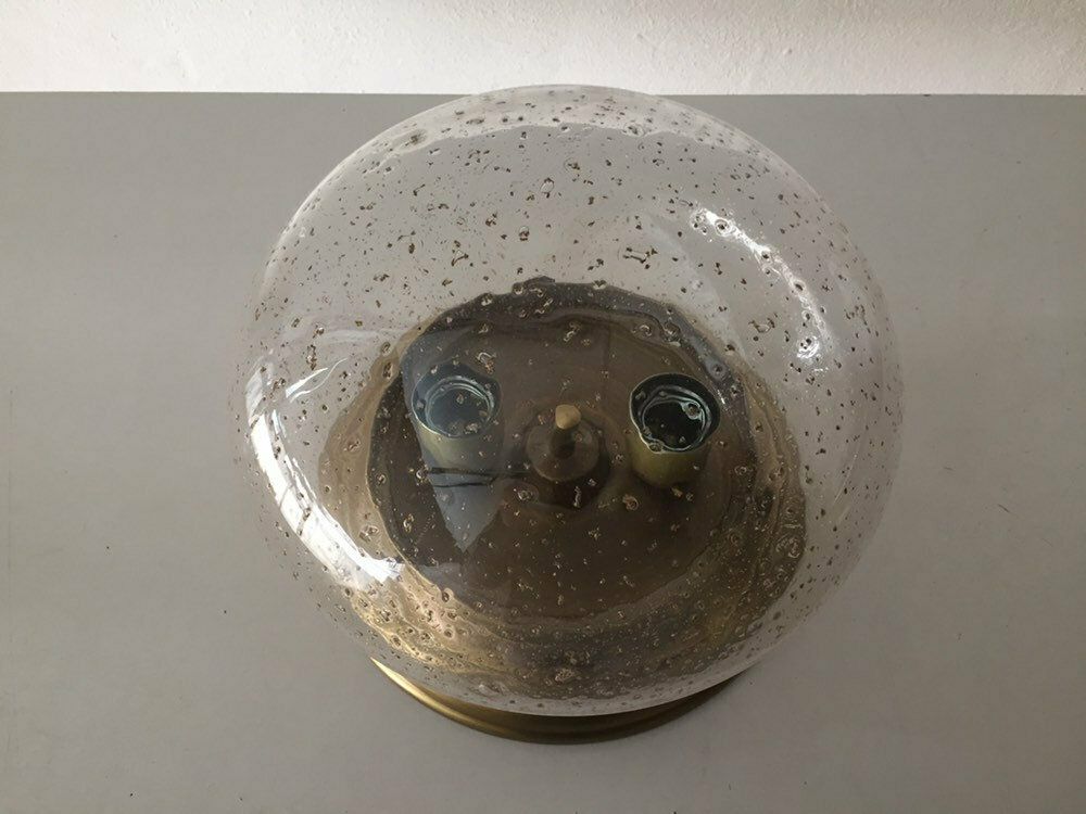 Single Hillebrand Elegant Sconce   Bubbled Glass Lampshade  Copper Base   Flush Mount Wall Lamps  1970s Germany photo for sale