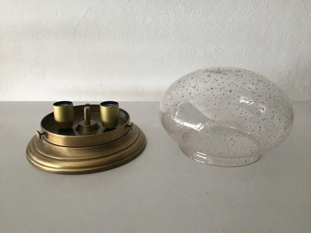 Single Hillebrand Elegant Sconce   Bubbled Glass Lampshade  Copper Base   Flush Mount Wall Lamps  1970s Germany photo vinterior