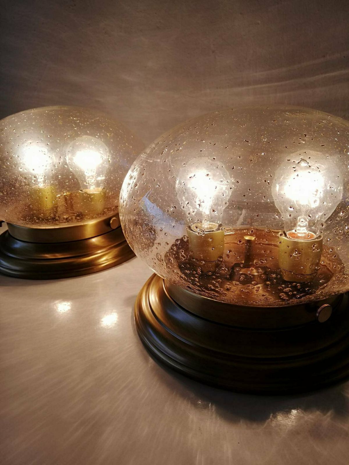 Single Hillebrand Elegant Sconce   Bubbled Glass Lampshade  Copper Base   Flush Mount Wall Lamps  1970s Germany photo buy