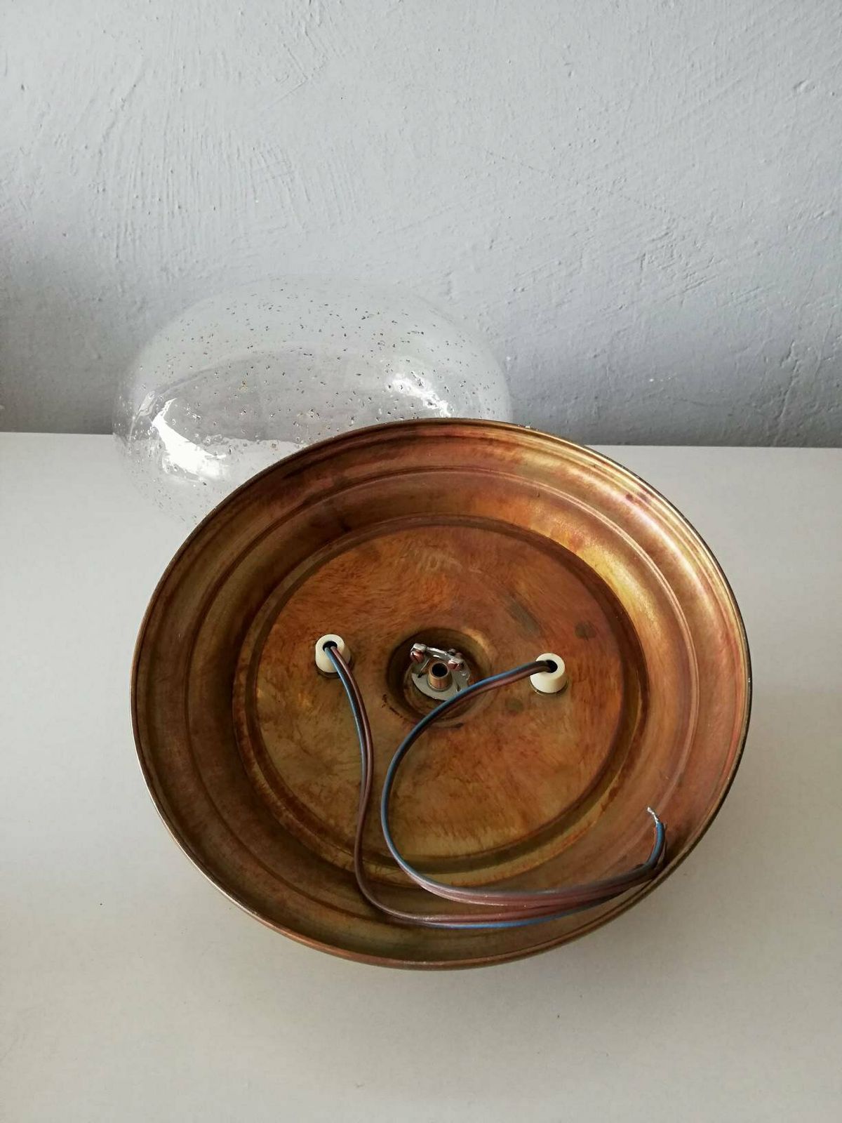 Single Hillebrand Elegant Sconce   Bubbled Glass Lampshade  Copper Base   Flush Mount Wall Lamps  1970s Germany photo vintage