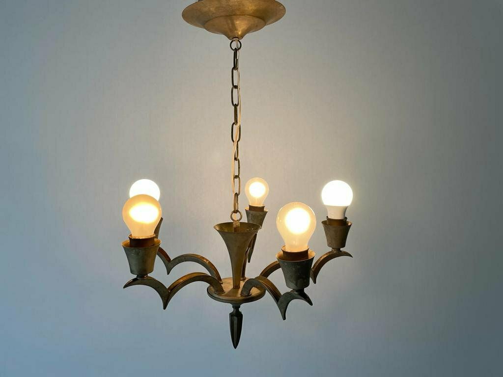 Unusual Arc Shaped 5 Armed Sputnik Chandelier, 40s/50s, France photo for sale
