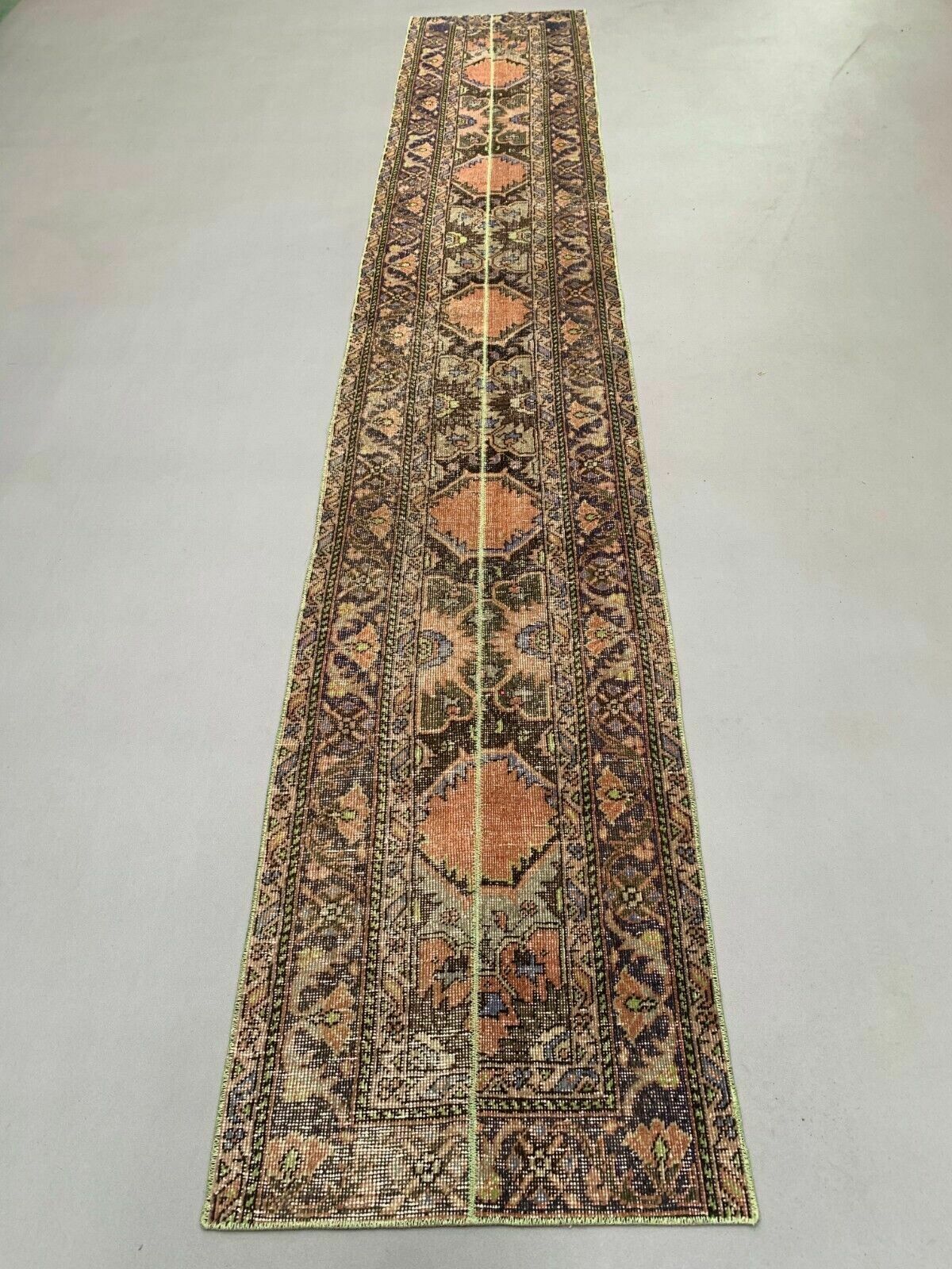 Distressed Turkish Narrow Runner 383x66 Cm Wool Vintage Tribal Rug photo furniture