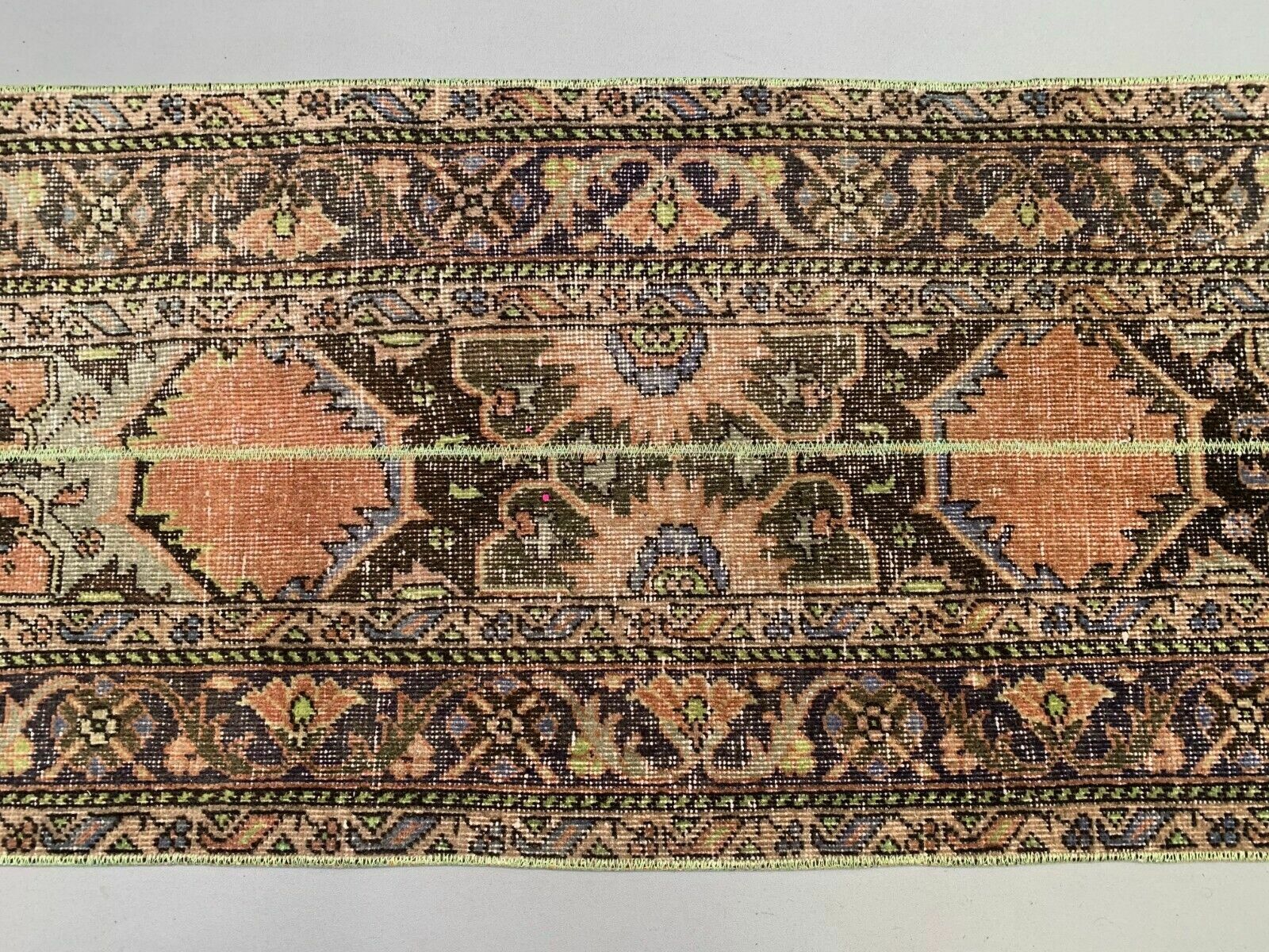 photo furniture Distressed Turkish Narrow Runner 383x66 Cm Wool Vintage Tribal Rug