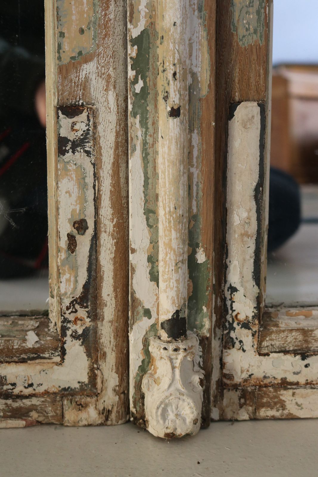 photo vintage Huge Floor Standing Antique French Mirrors 232cm High X 110cm W Chateau Door Frame Mirrors Arched Top