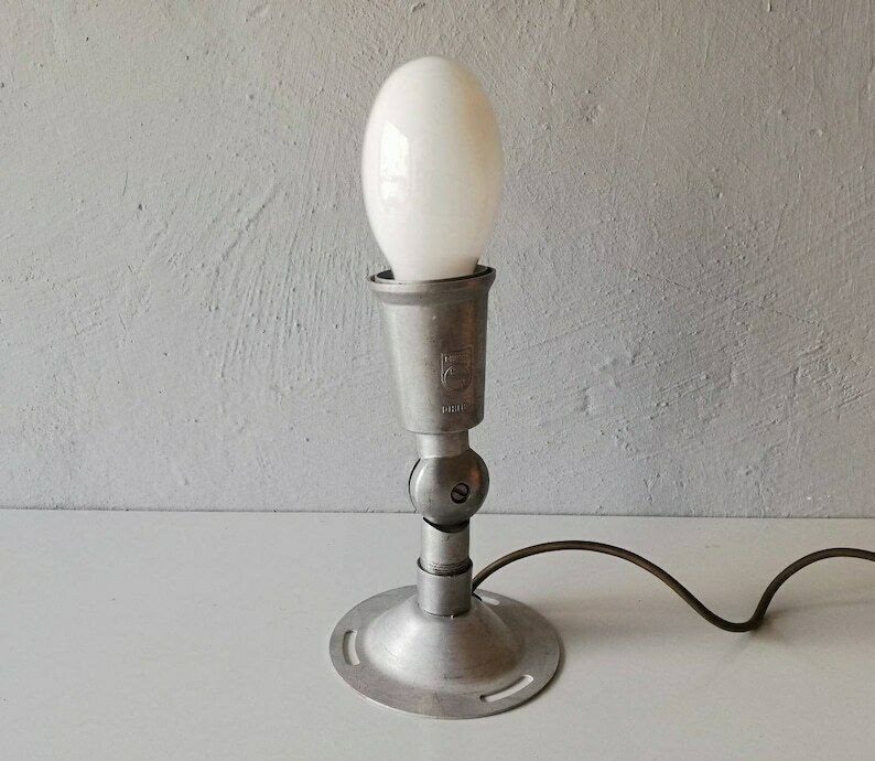 Very Rare Chrome Philips Table Lamp   Adjustable Head   Available To Hang On Wall   Industrial Desk Light   60s Germany