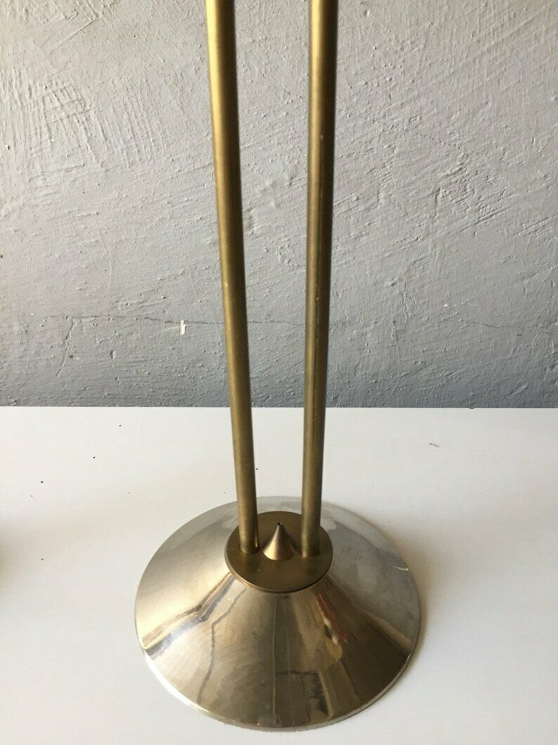 60s Metal And Brass Pair Of Floor Candleholder   Mid Century Modern Large Candlesticks photo vinterior