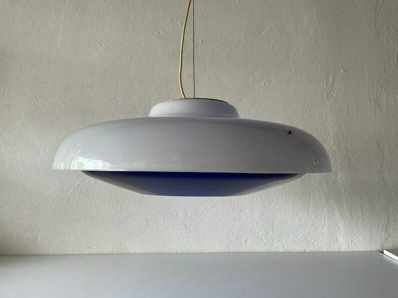 Italian Ufo Design Blue & White Plexiglass Xxl Pendant Lamp, 1970s, Italy photo furniture