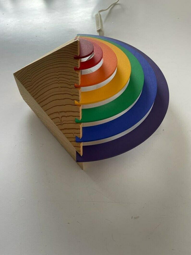 Rainbow Design Wood Night Lamp By Kiener Zürich, In Style Of Memphis Group, 1980s, Switzerland photo 390.0