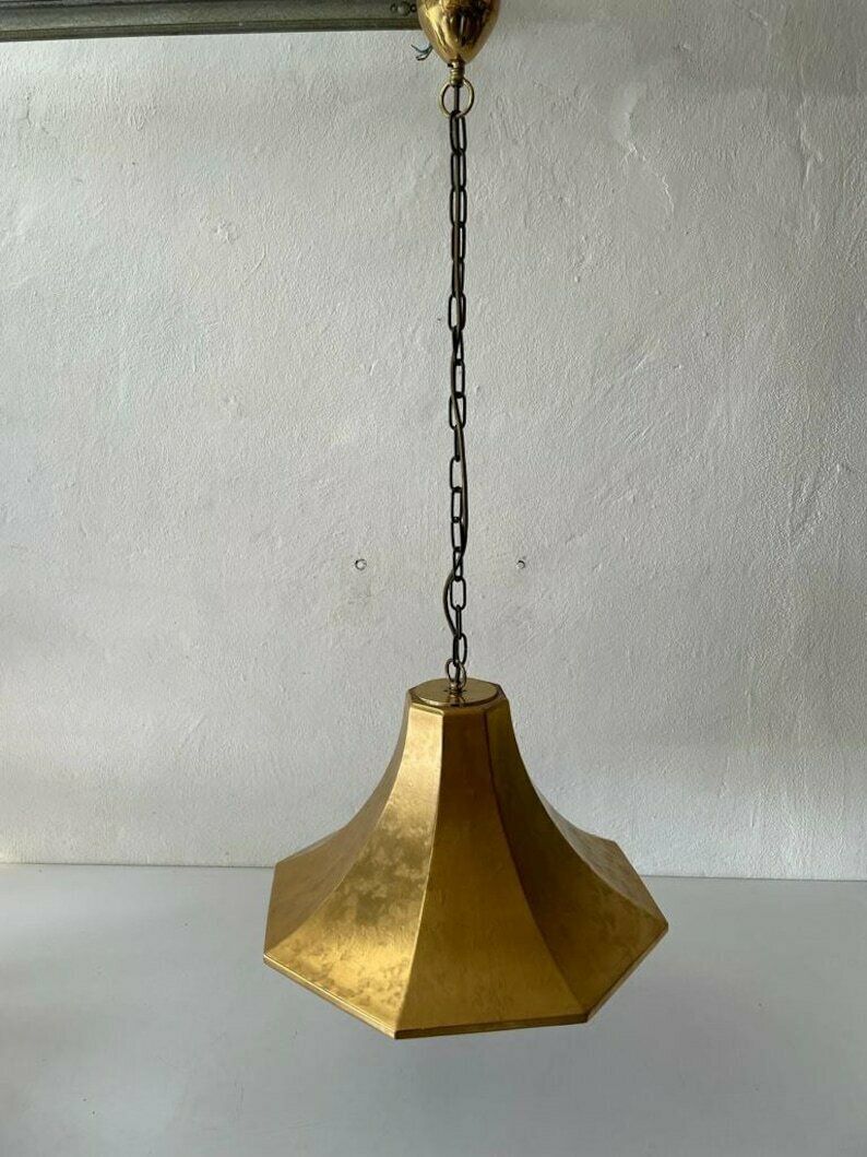 Exclusive Gold Ceramic German Pendant Lamp By Licht+Wohnen, Karlsruhe, 1970s, Germany photo for sale