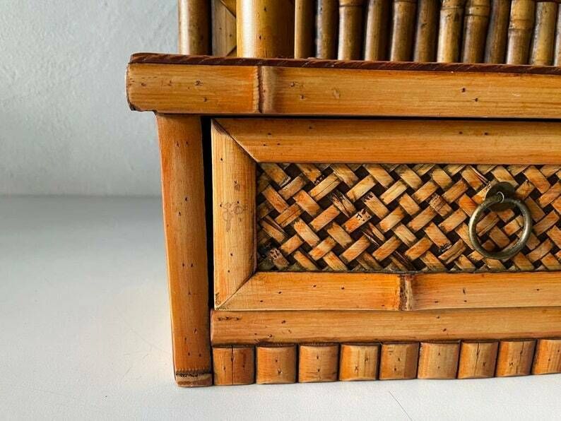 Beautifully Hand Crafted Bamboo Xl Wall Mirror With 2 Drawers, 1960s photo 3720.0