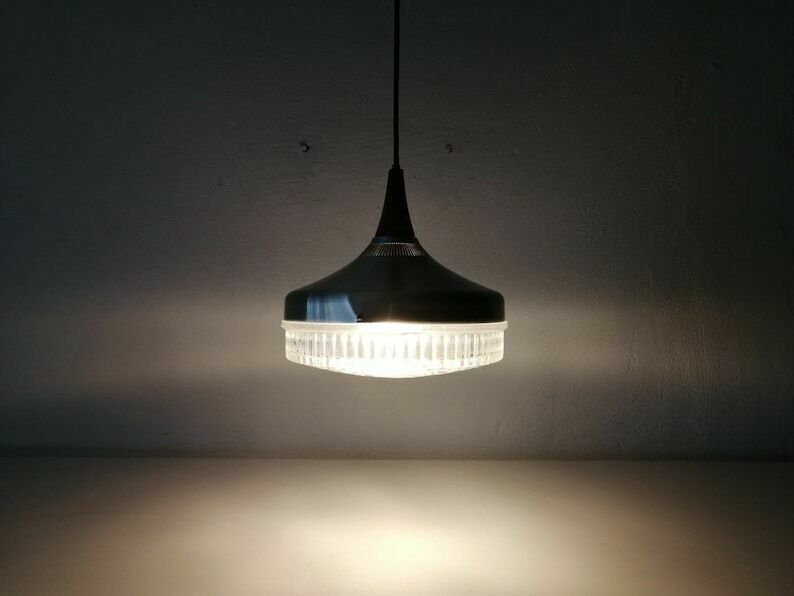 Bubble Glass & Metalic Body Ceiling Lamp   Teak Top Detail   1960s Germany photo buy