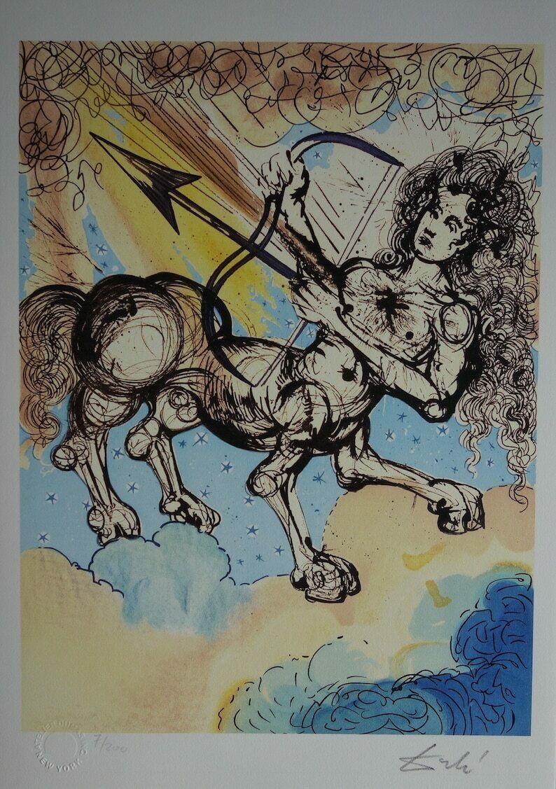 Fine Surrealist Limited Edition Print, Astrological Sagittarius, Salvador Dali, Signed & Numbered In Pencil
