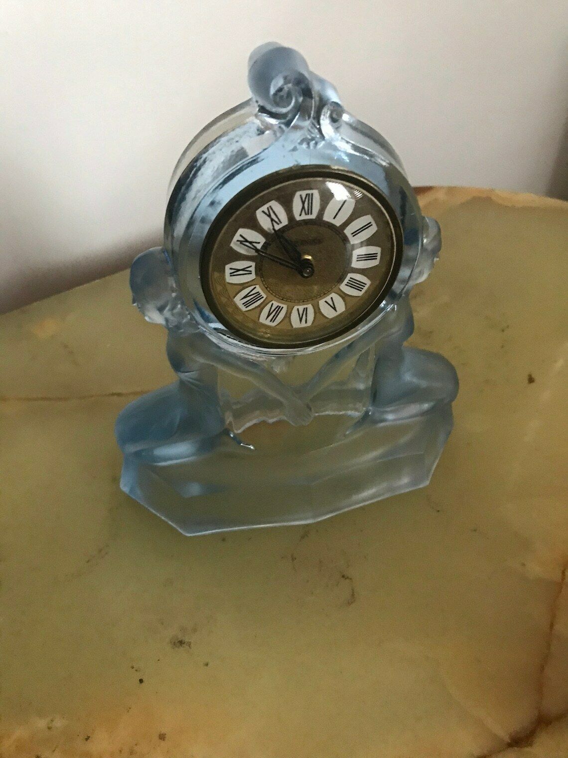 Beautiful Rare Antique Art Deco Figural Opalescent Glass Clock (Working) Walther & Sohne ‘Windsor’ photo furniture