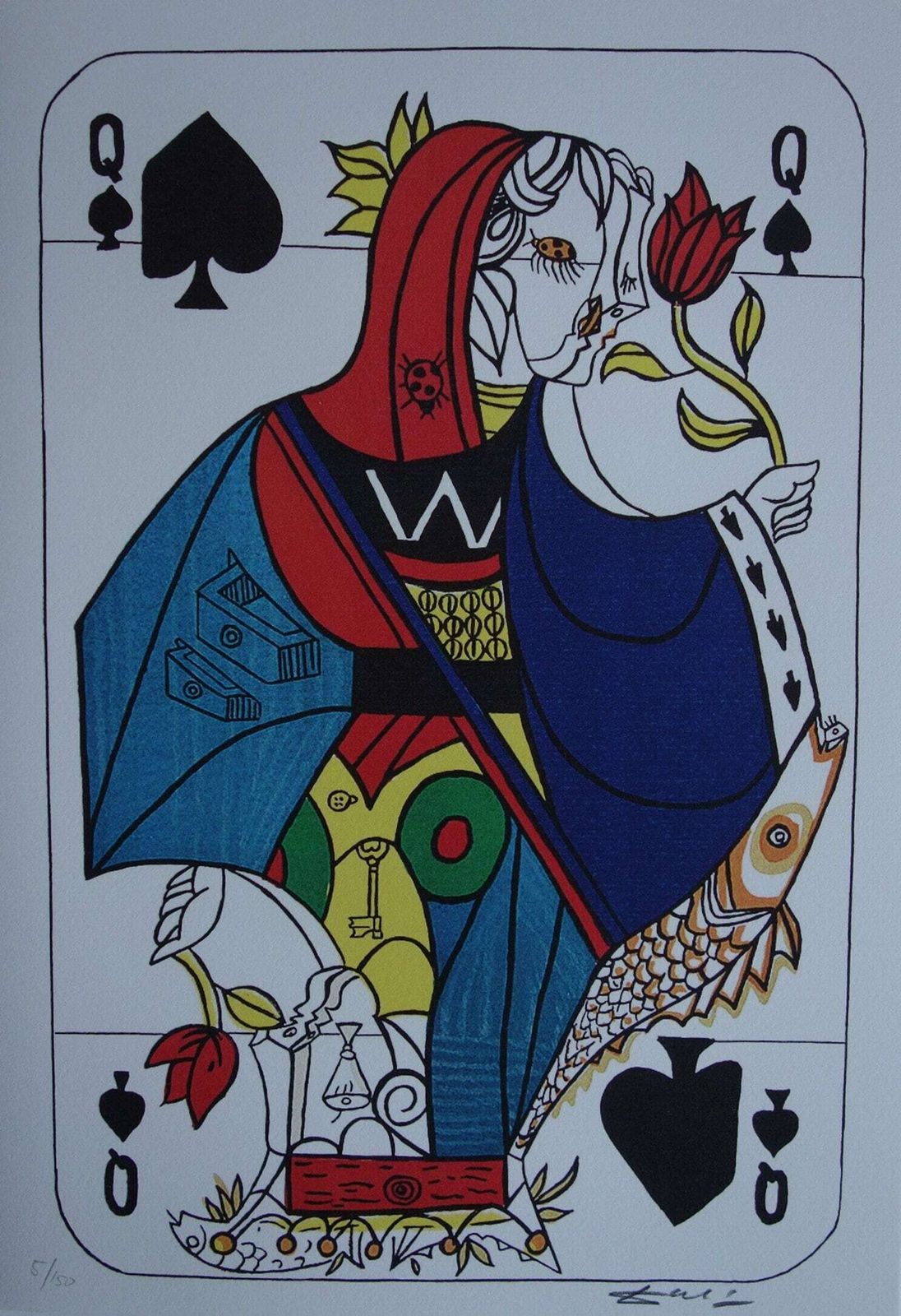 Fine Surrealist Limited Edition Print, Surreal Playing Cards   Queen   Spades, Salvador Dali, Signed & Numbered In Pencil
